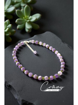 Crazy Takı Tasarım Lavender Ametist & Peridot (Zebercet) Doğaltaş Kadın Kolye 925 Ayar Gümüş
