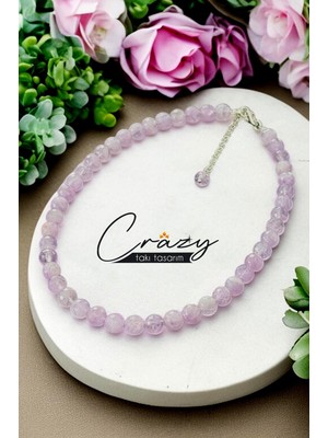 Crazy Takı Tasarım 8 mm Fasetli Lavender Ametist Doğaltaş 925 Ayar Gümüş Kadın Kolye