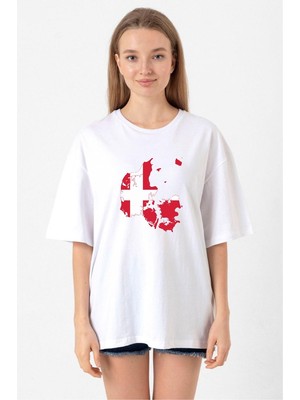 Euro 24 Denmark Beyaz Kadın Oversize Tshirt