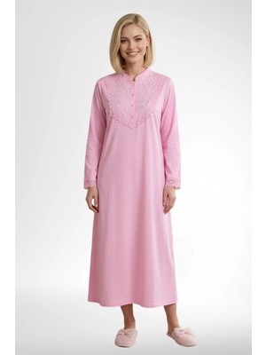 Mecit Pijama Mecit 6376 Pembe Kadın %100 Pamuk Uzun Kollu Gecelik