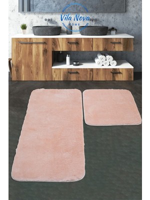 PremiumPort Yumuşak ve Şık 2'li Pudra Peluş Banyo Halısı Seti, Rahat Kullanım