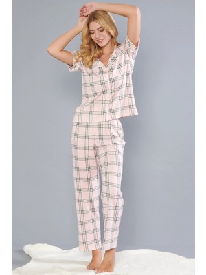 Kadın Ekose Pijama Takımı – Boydan Düğmeli Rahat Ev Giyim Takımı | Flz 88-133