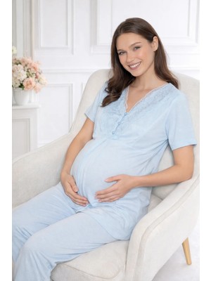 Hamile Pijama Takımı – Dantel Detaylı Lohusa Pijama Rahat Yazlık Flz 24-81