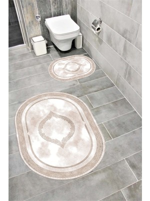 Özgürce Yumuşak Kaymaz Tabanlı Sünger Dolgulu Dekoratif Banyo Paspası Takımı