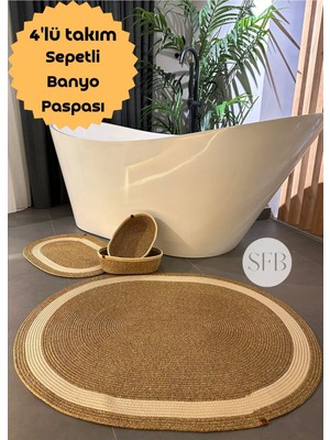 PremiumPort 4'lü Jüt ve Hasır Banyo Paspas Takımı, Yıkanabilir ve Hediyelik