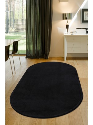 PremiumPort Oval Siyah Silinebilir Yolluk, 100X150 Cm, Şık ve Hafif Tasarım