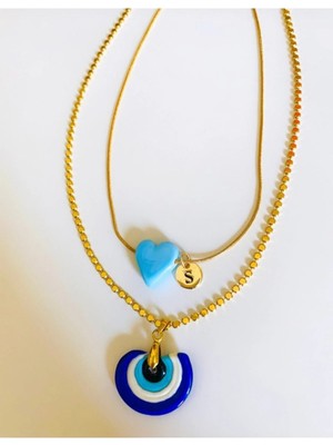 My Charm Art Murano Boncuk Nazar ve Kalp Kolye