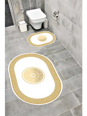 Özgürce Yumuşak Kaymaz Sünger Dolgulu Dekoratif Banyo Paspası Takımı