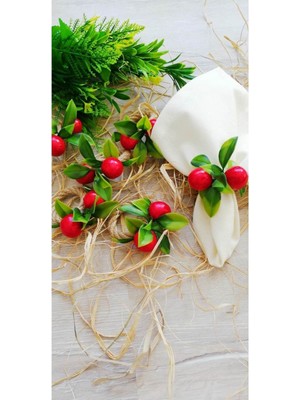 Özgürce Şık Kiraz Salkımı Desenli 6'lı Peçete Yüzüğü Seti