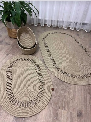 PremiumPort 40X60-60X100 Jüt Hasır Banyo Paspas Seti, Çeyizlik ve Salon Dekoru
