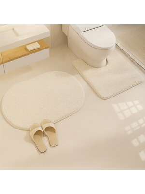 PremiumPort Shaggy Oval 2'li Banyo Paspası Seti, Kaymaz, Yıkanabilir, Doğal Lateks