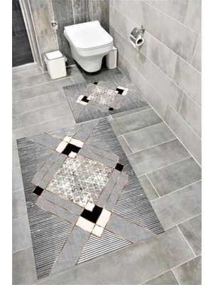 Özgürce Yumuşak Kaymaz Tabanlı Sünger Dolgulu Dekoratif Banyo Paspası Takımı