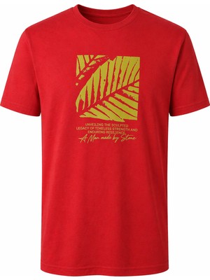 Trender 26Y595000010 Kırmızı Erkek T-Shirt Yaprak O Yaka Baskılı