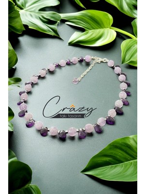 Crazy Takı Tasarım Ametist-Lavender Ametist & Hematit Doğaltaş Kadın Kolye 925 Ayar Gümüş