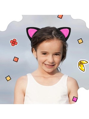 Siv Ticaret Mey Ithalat® Sevimli Kedi Kulak Pofuduk Kedi Taç Siyah Içi Şeker Fuşya Renk 17X15 cm