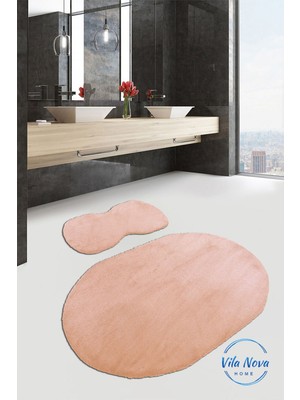 PremiumPort Yumuşak ve Şık 2'li Oval Peluş Banyo Halısı Seti (80X120, 80X50)