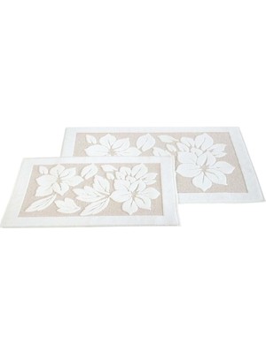 Handanca Derya 2'li Banyo Ayak Havlusu Takımı 1 Adet 50X70 cm ve 1 Adet 60X95 cm -Krem-Kahve