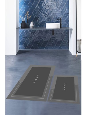 Handanca Dijital Baskılı Yıkanabilir Kaymaz Home Yazılı Ikili Banyo Paspası Klozet Takımı