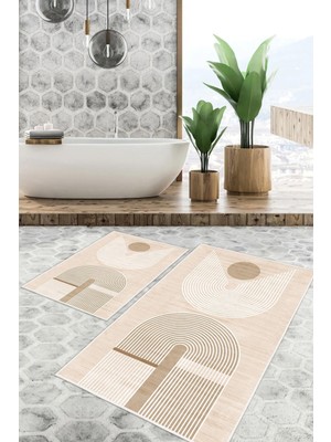 Handanca Dijital Baskı Modern Kaymaz Taban 2li Set Banyo Paspası Klozet Takımı (50X60CM-60X100CM)