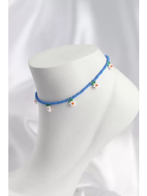 Renas Store Buz Mavisi Renk Boncuklu Papatya Motifli Halhal - TJ-HH1669