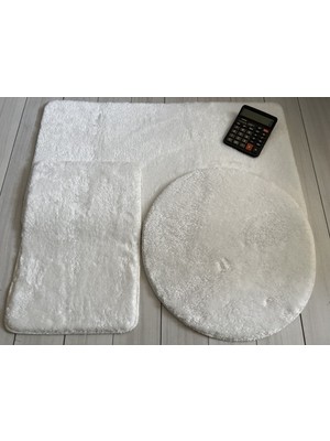 Handanca Banyo Halısı Peluş Post Halı Klozet Takımı Beyaz (50X80-50X50(YUVARLAK)- 40X50 )
