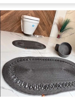 PremiumPort 40X60-80X120 Jüt Hasır Banyo Paspas ve Sepet Seti, Şık ve Kullanışlı