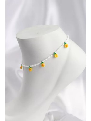 Renas Store Beyaz Renk Boncuklu Papatya Motifli Halhal - TJ-HH1663