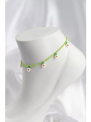 Renas Store Yeşil Renk Boncuklu Papatya Motifli Halhal - TJ-HH1661