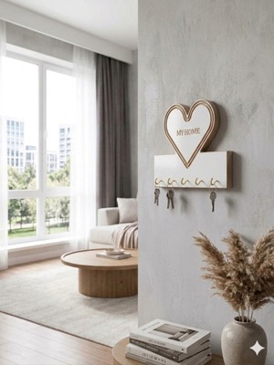 Özgürce Şık 5 Kancalı Kalp Desenli Duvar Anahtarlığı, Modern Antre Dekoru