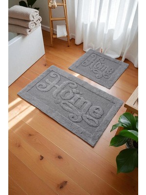 Handanca Lufora Pamuklu Banyo Paspas Takımı (60X100)(50X60) Gri-