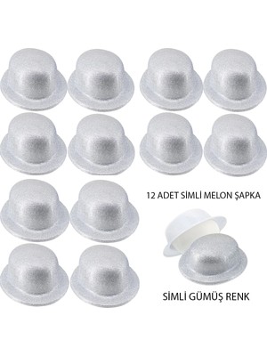 Siv Ticaret Mey Ithalat® Gümüş Renk Simli Melon Yuvarlak Parti Şapkası 12 Adet