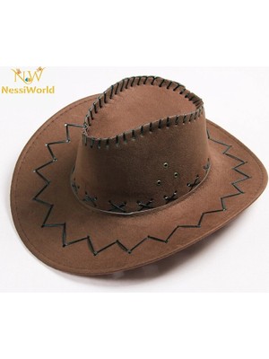 Siv Ticaret Mey Ithalat® Bağcıklı Çocuk Boy Nubuk Süet Kovboy Şapkası Koyu Kahve Renk