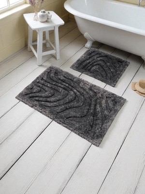 Handanca Pluvis Pamuklu Banyo Paspas Takımı (60X100)(50X60) SIYAH-001