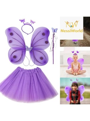 Siv Ticaret Mey Ithalat® Lila Mor Kelebek Kostümü - Lila Mor Kelebek Kostüm Aksesuar Seti 4 Parça