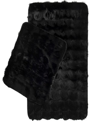 Handanca Premium Deri Taban, Yüksek Tüylü Yumuşak,bubble Post Banyo Paspası 2'li 100X60 - 60X50 cm - Siyah