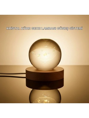 Siv Ticaret Mey Ithalat® Kristal Gezegen Küre Ahşap Tabanlı USB Işıklı Gece Lambası