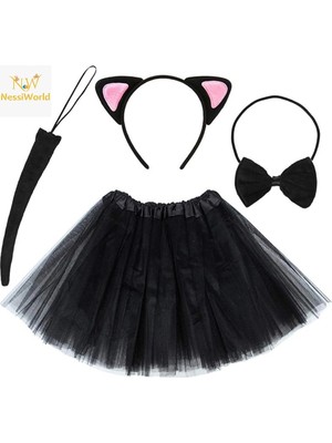 Siv Ticaret Mey Ithalat® Kedi Kulak Taç Etek Kuyruk ve Papyon 4 Lü Set Çocuk Pembe