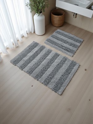 Handanca Softura Pamuklu Banyo Paspas Takımı (60X100)(50X60) GRI----001