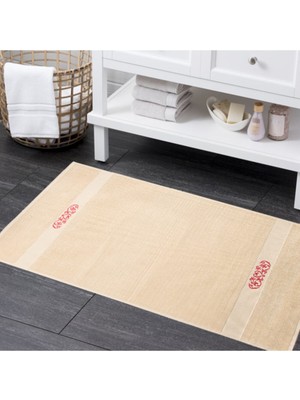 PremiumPort Yıkanabilir Pembe Nakışlı Banyo Paspası 80X120, Kaydırmaz Taban