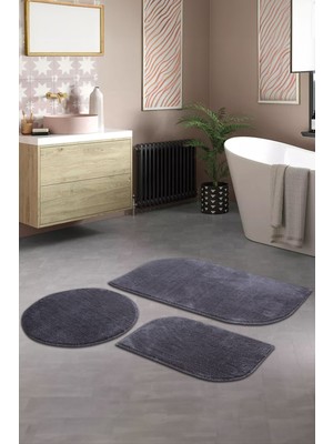 Handanca Yumuşak Makinede Yıkanabilir Saçaklı Modern Klozet Takımı Antrasit 3'lü Set( 60X100-60X60-60X40 )