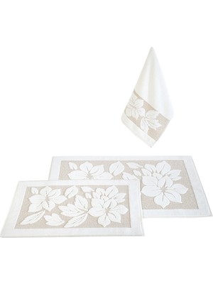 Handanca Derya Banyo Paspas Takımı - Krem/kahve (3 Parça)