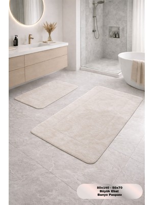 PremiumPort Yumuşak Yüzeyli Kaymaz Tabanlı 2’li Banyo Paspas Takımı