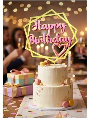 3 Boyutlu (3d) Happy Birthday Pasta Süsü - Renkli Doğum Günü Aksesuarı