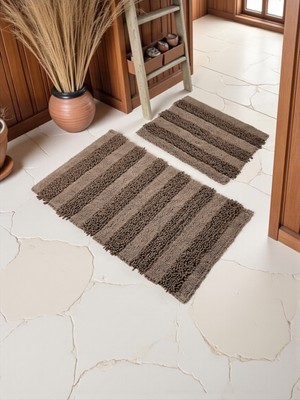 Handanca Ciremaya Pamuklu Banyo Paspas Takımı (60X100)(50X60)KAHVE+-