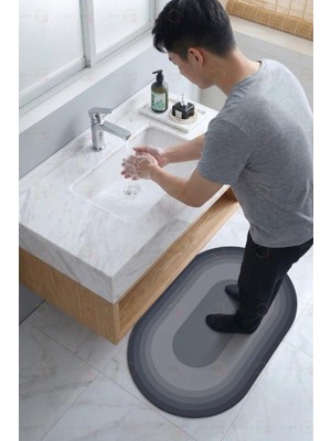 Handanca Main Shop Kaymaz Tabanlı Su Emici Abdest ,banyo ve Mutfak Paspası 58X38CM Siyah Gri Yazısız M-60