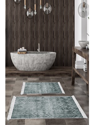 Handanca Kaymaz Taban Djt 2 Li Banyo Paspas Takımı Star Pamuk Saçaklı Iskandinav F5083 Yeşil