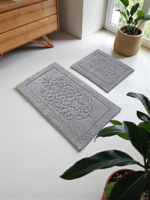 Handanca Kotonique Pamuklu Banyo Paspas Takımı (60X100)(50X60) GRI-001
