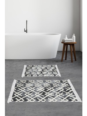 Handanca Kaymaz Taban Djt 2 Li Banyo Paspas Takımı Trend Saçaklı Iskandinav S5039 Gri