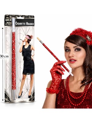 Siv Ticaret Mey Ithalat® 30 cm Kırmızı Payetli Sigara Tutacağı – 1920’LER Gatsby Parti Aksesuarı