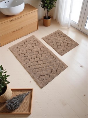 Handanca Lumora Pamuklu Banyo Paspas Takımı (60X100)(50X60) KAHVERENGI-001